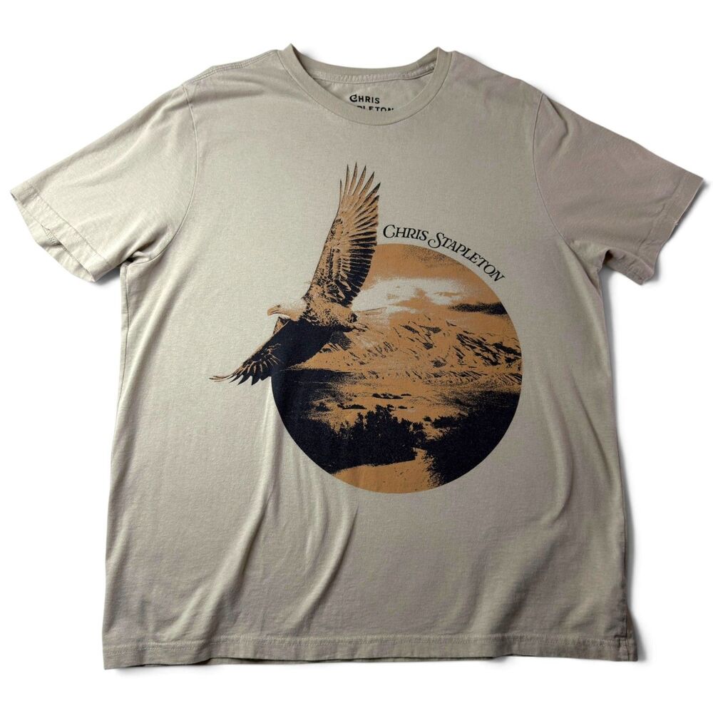 chris stapleton elbow grease eagle graphic tee 2025 beige 100% cotton mens large